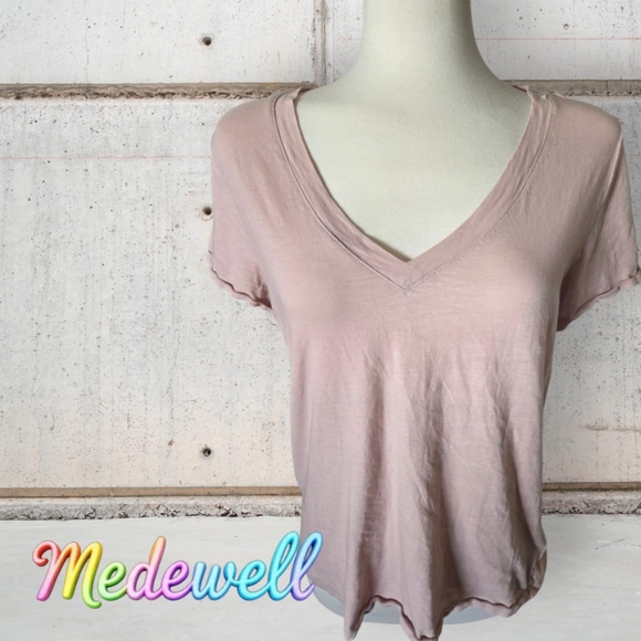 Madewell Pink V-Neck Relaxed Tee Summer Casual Cotton Short Sleeve Size M - Picture 2 of 7